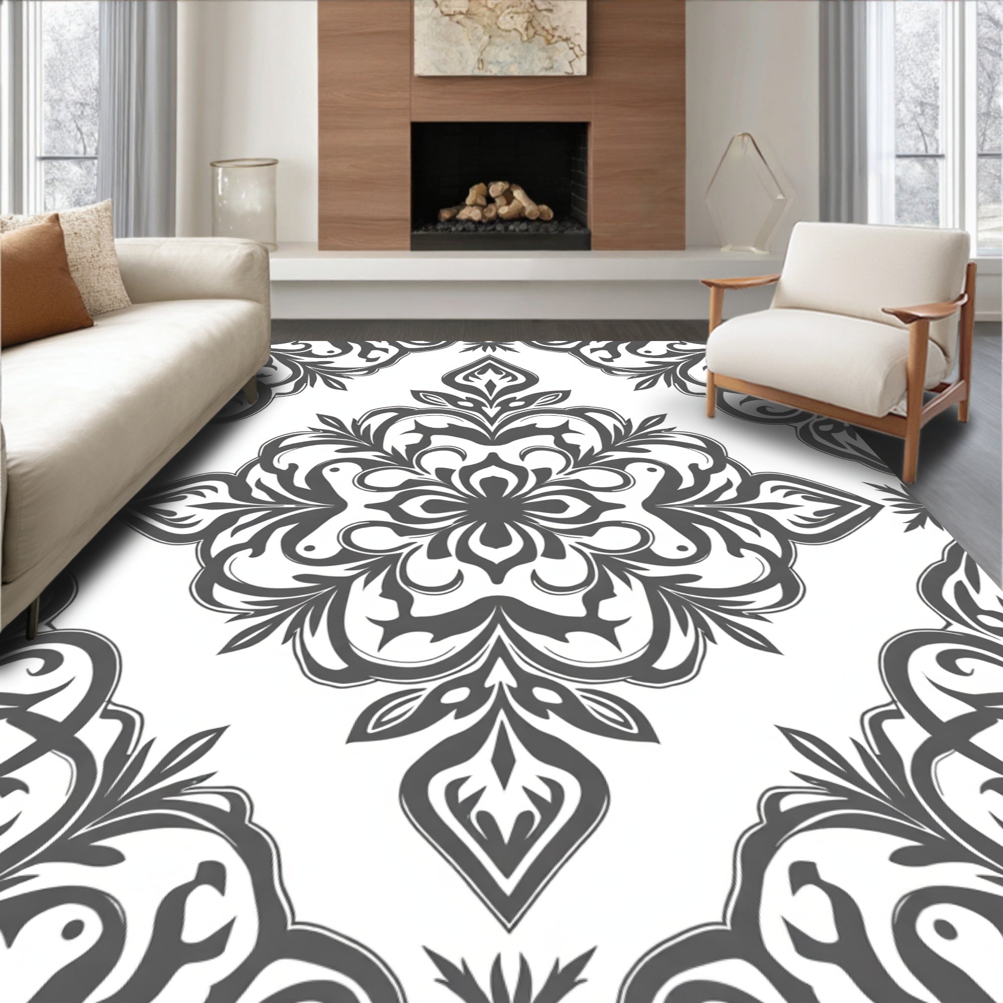Ornate Floral Scrollwork Design Rug