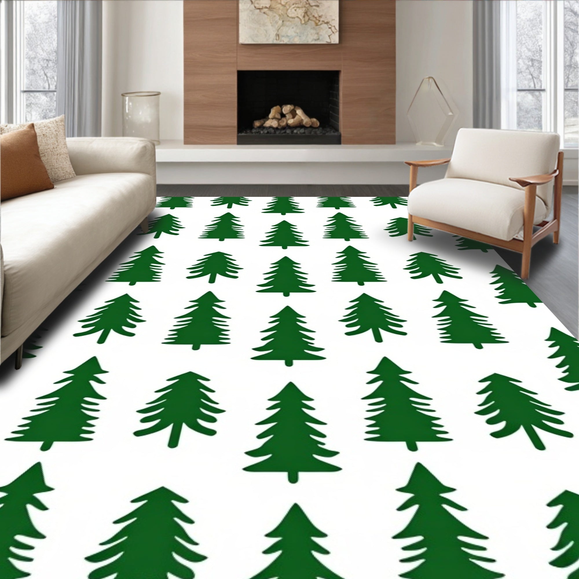 Forest Green Evergreen Tree Repeats Rug