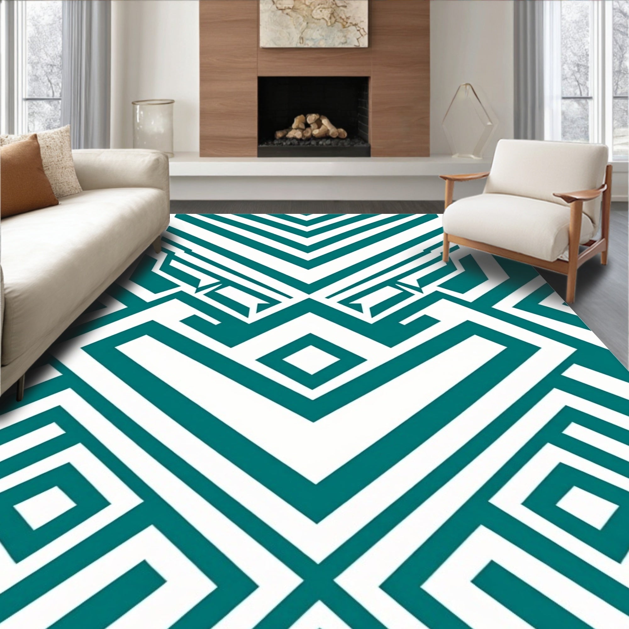 Teal Diamond Geometric Abstract Rug