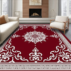 Ornate Burgundy White Floral Design Rug