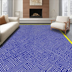 Blue White Abstract Linear Pattern Rug