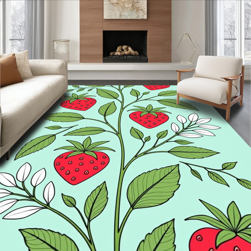 Strawberry Vine Botanical Pattern Rug
