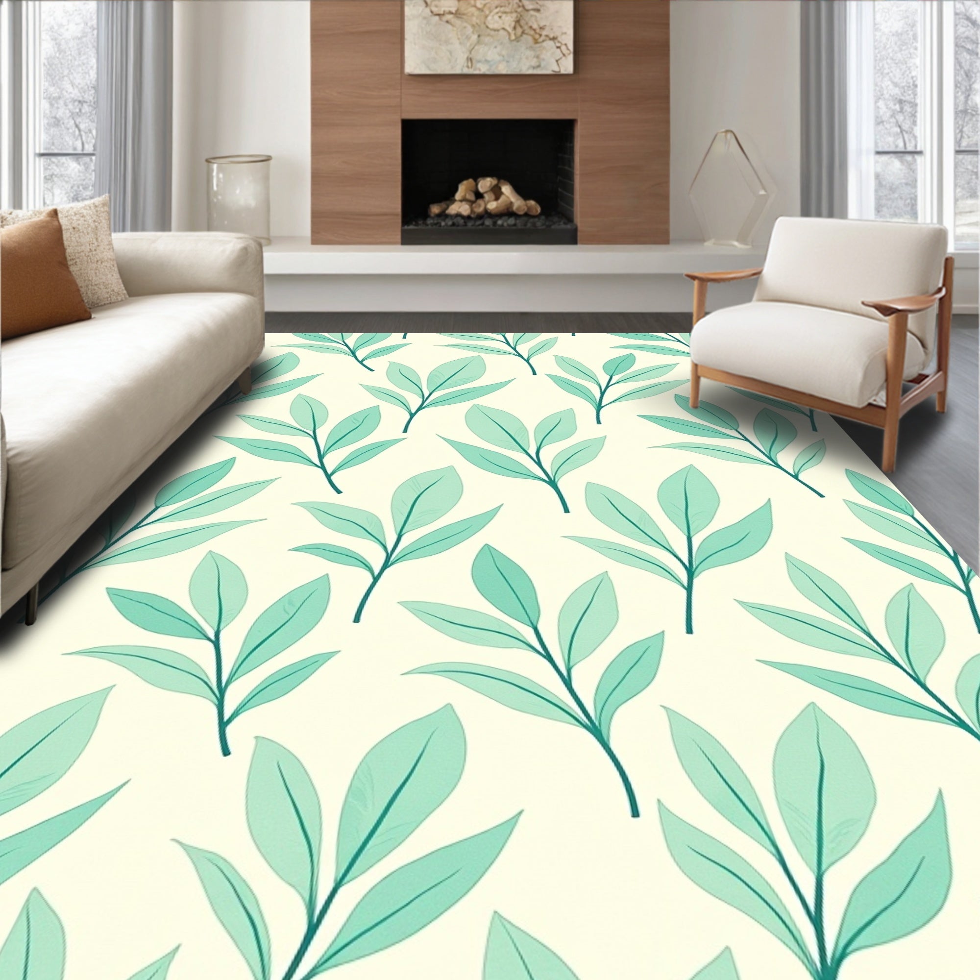 Mint Leaf Patterned Tropical Rug