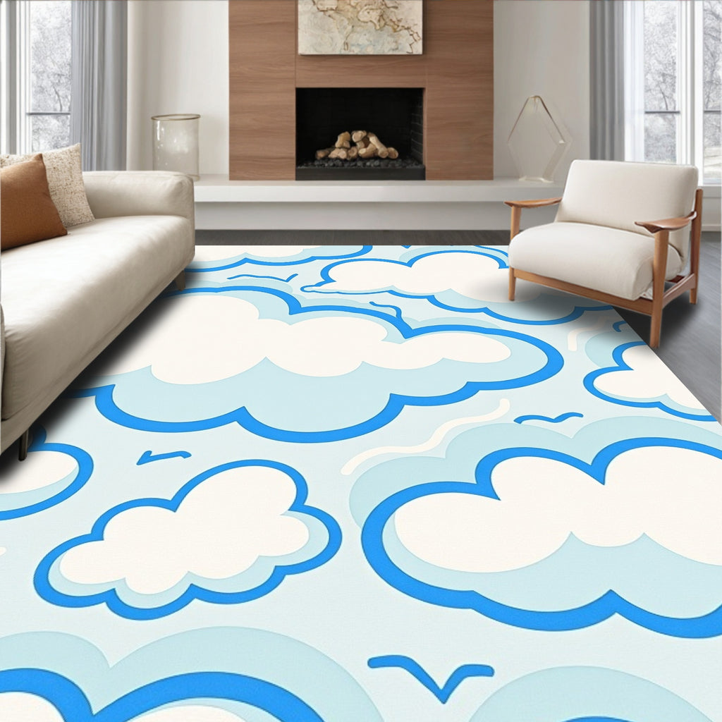 Whimsical Blue Cloud Pattern Rug