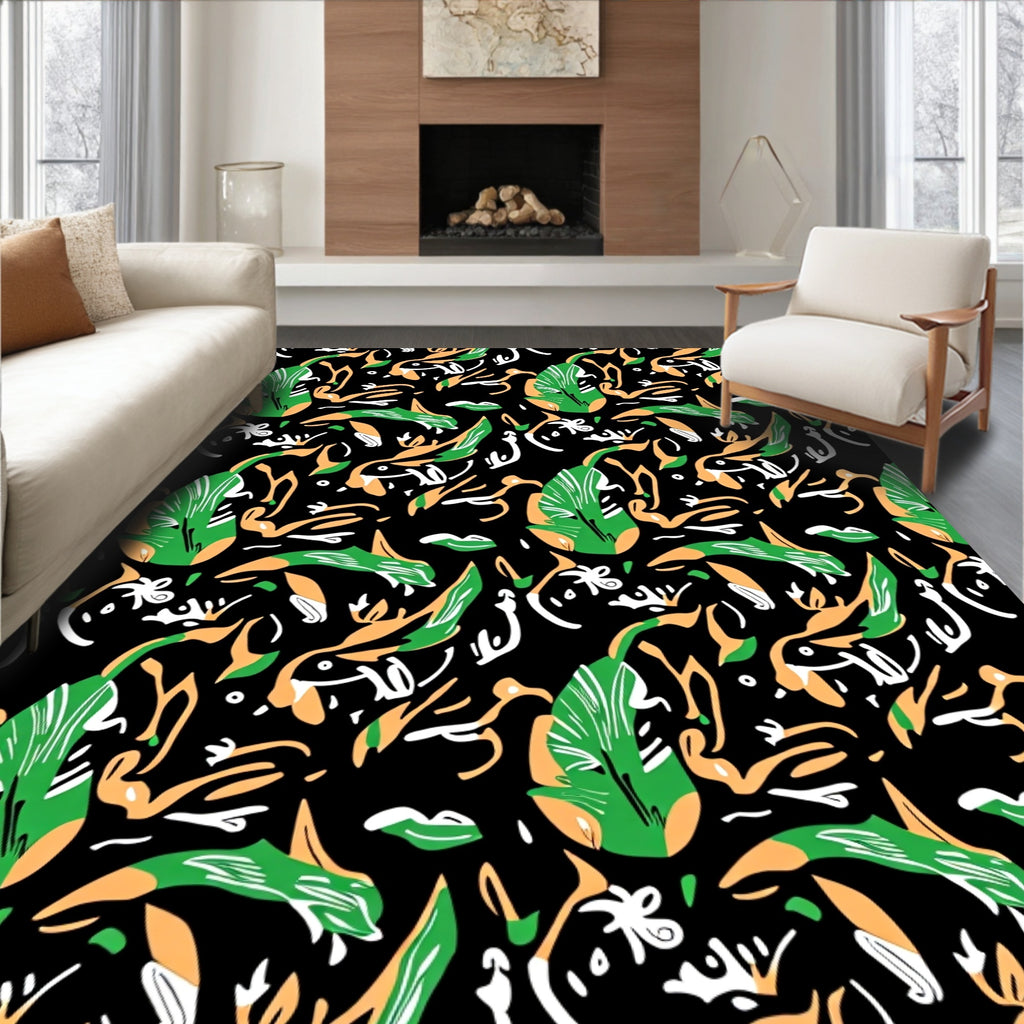 Green Orange Abstract Brushstrokes Pattern Rug