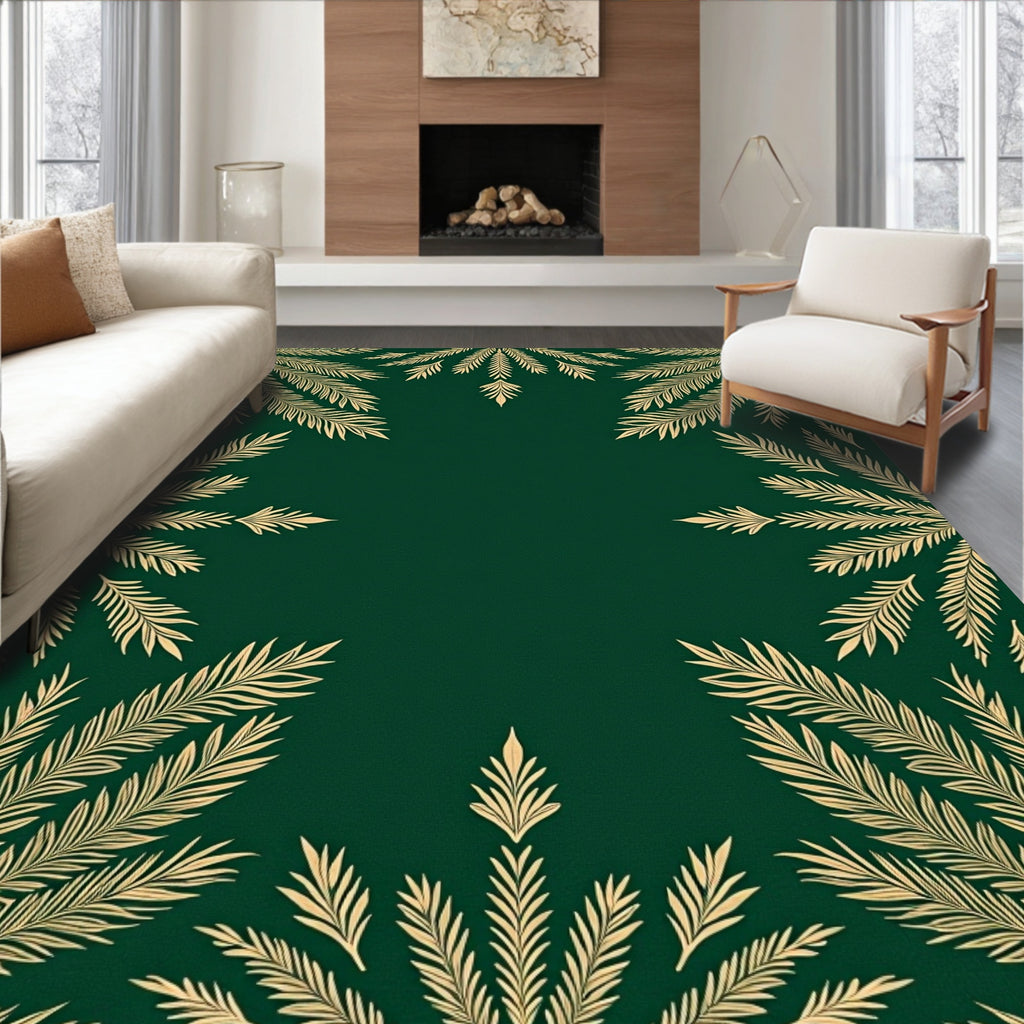 Gold Leaf Fern Motif Rug