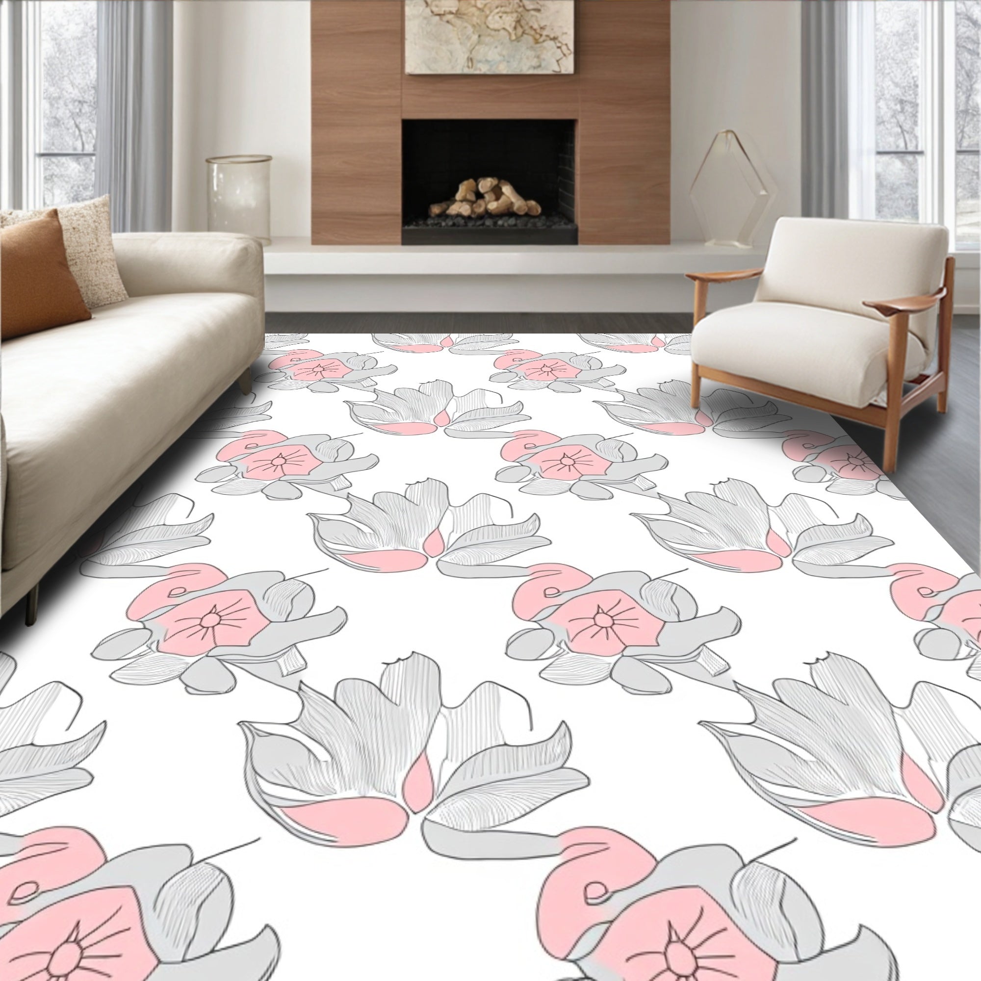Abstract Rose Floral Pattern Design Rug