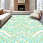 Wavy Teal Yellow Striped Pattern Rug