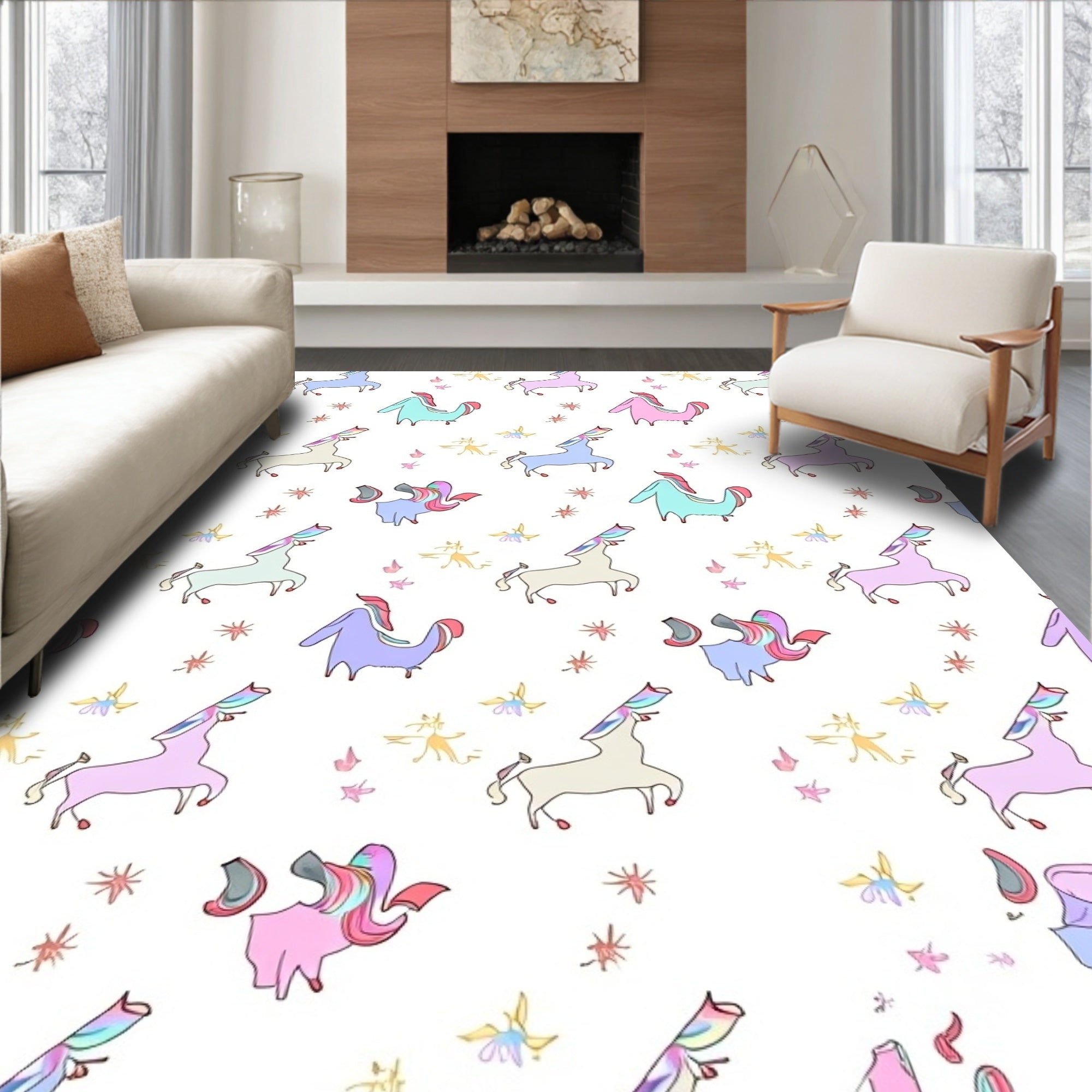 Pastel Unicorns Stars Pattern Rug