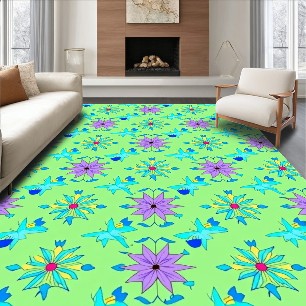 Floral Starburst Patterned Artwork Rug