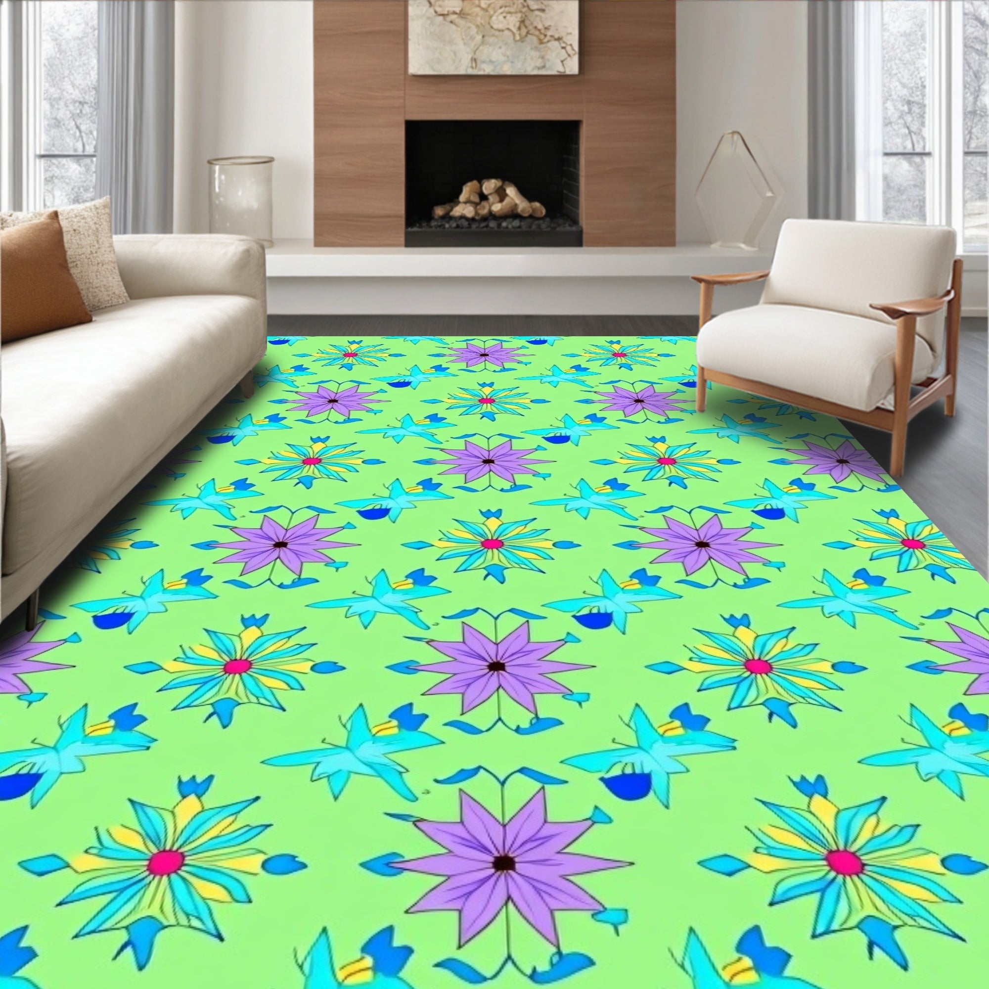 Floral Starburst Patterned Artwork Rug
