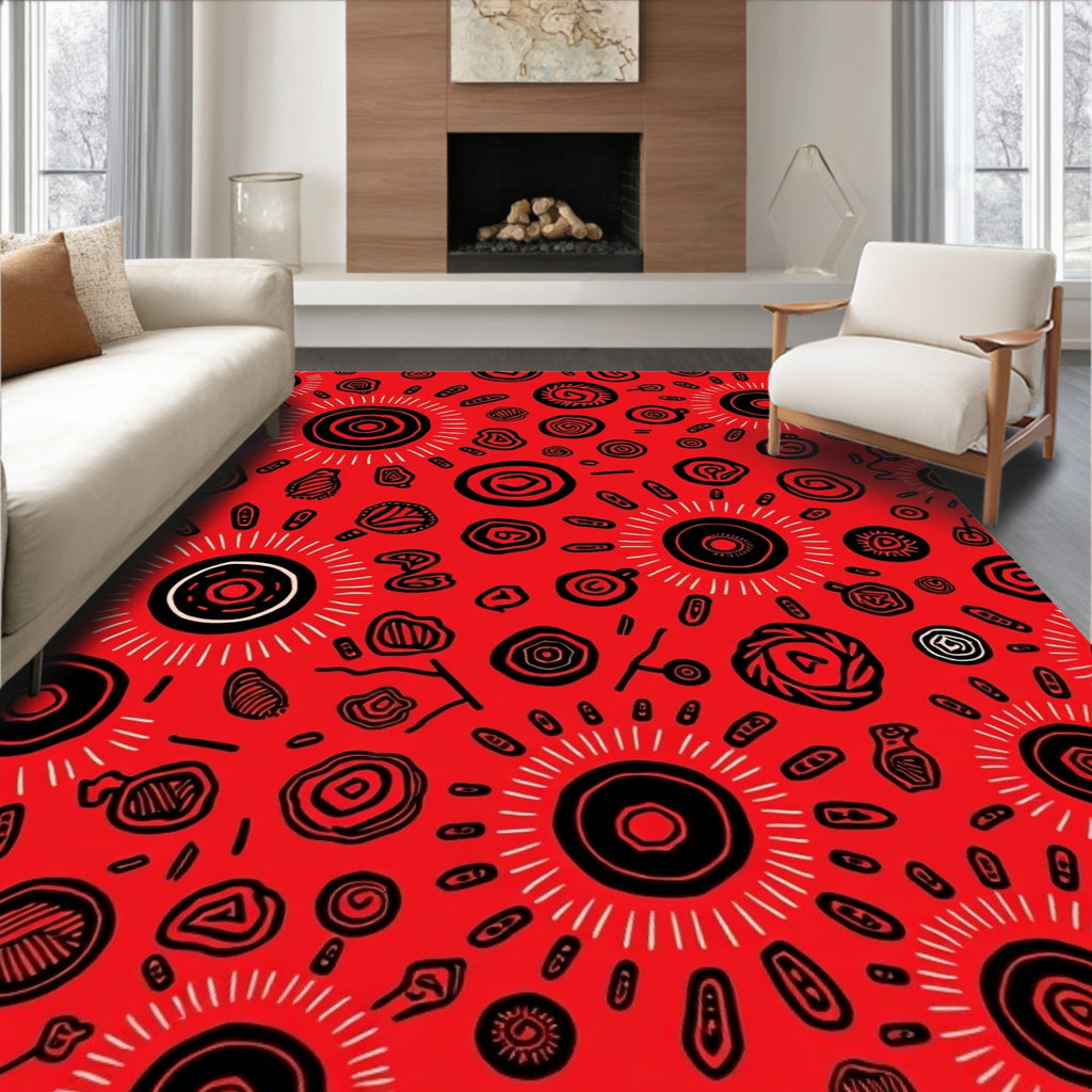 Bold Red Abstract Tribal Design Rug