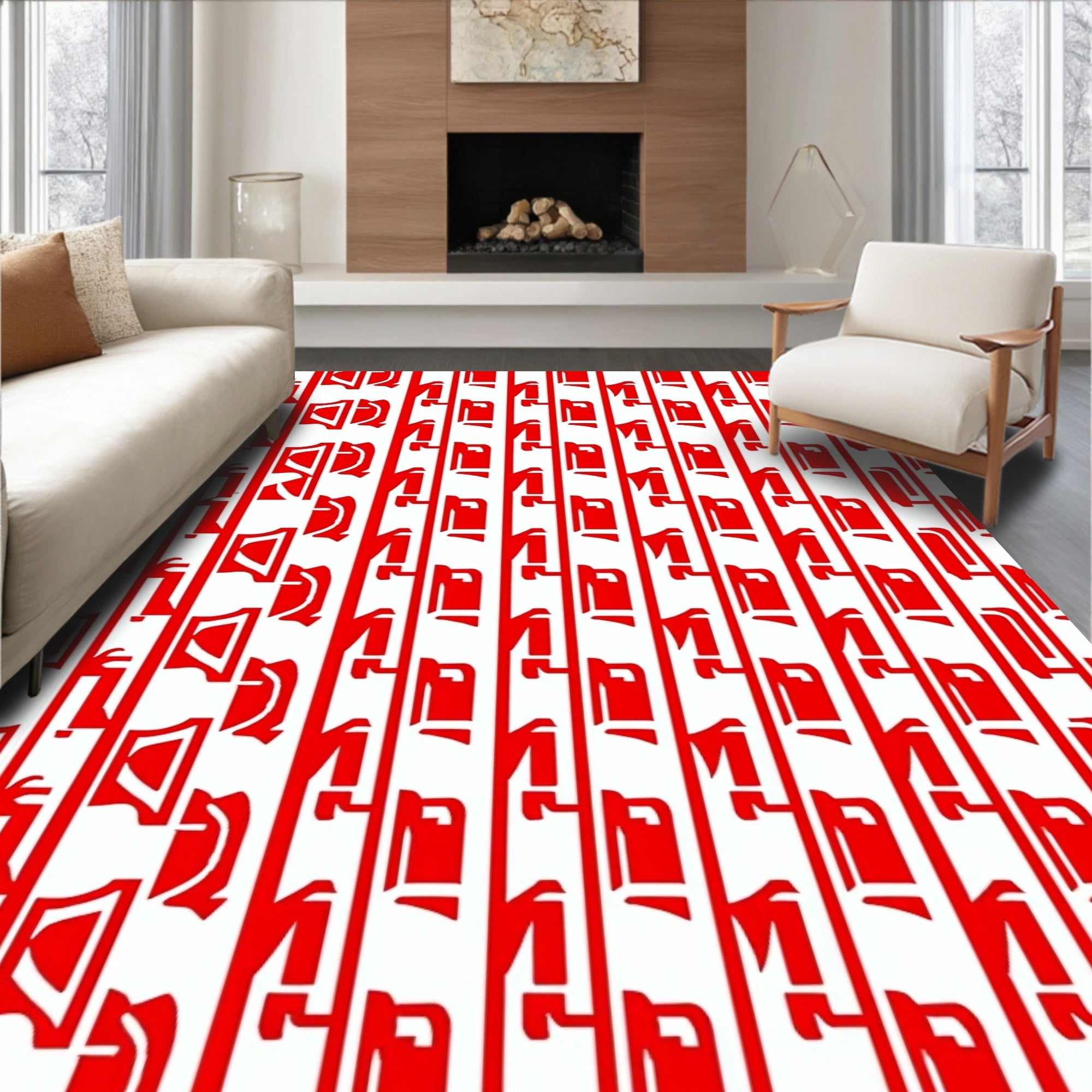 Red Vertical Geometric Pattern Rug