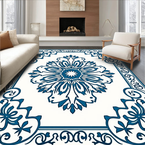 Antique Blue Floral Mandala Design Rug