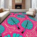 Vibrant Teal Leaf Tropical Swirl Rug