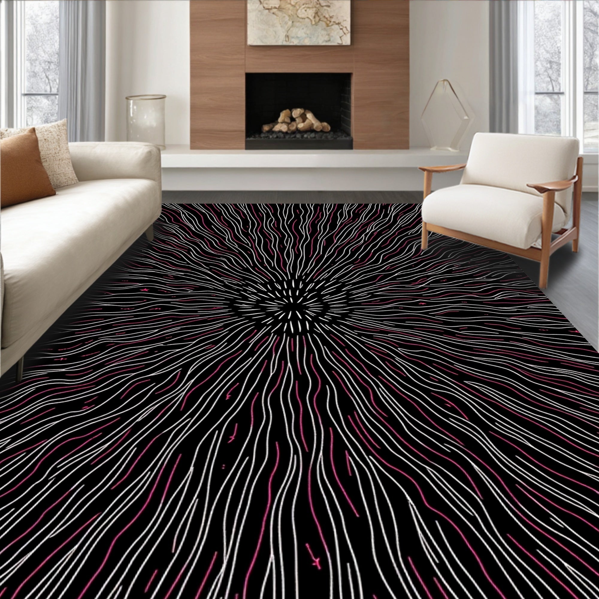 Radiating Lines Boho Pattern Rug