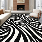 Wavy Black White Abstract Pattern Rug