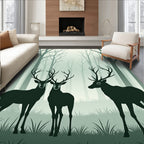 Misty Forest Deer Silhouette Design Rug