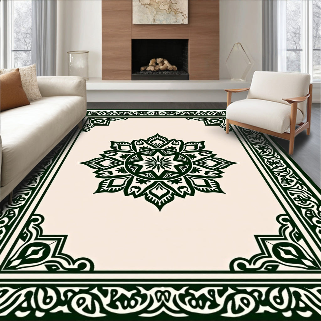 Dark Green Intricate Floral Mandala Design Rug