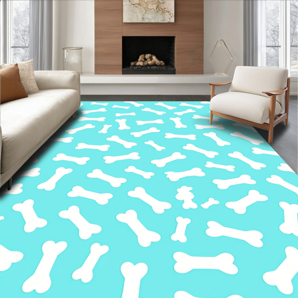White Bone Pattern On Blue Background Rug