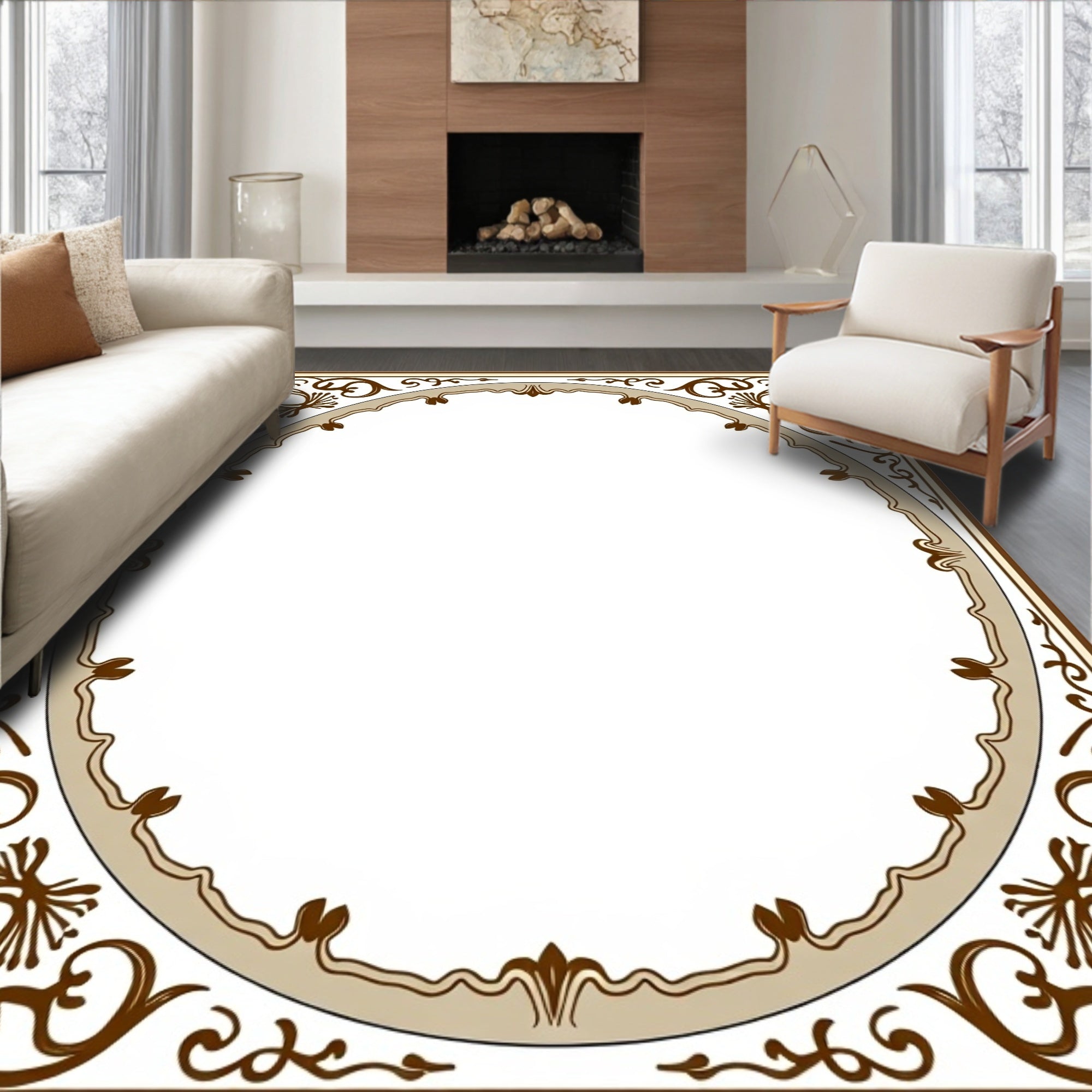 Ornate Scrollwork Classic Border Rug