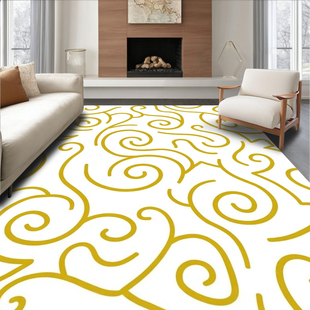 Golden Swirl Abstract Pattern Rug