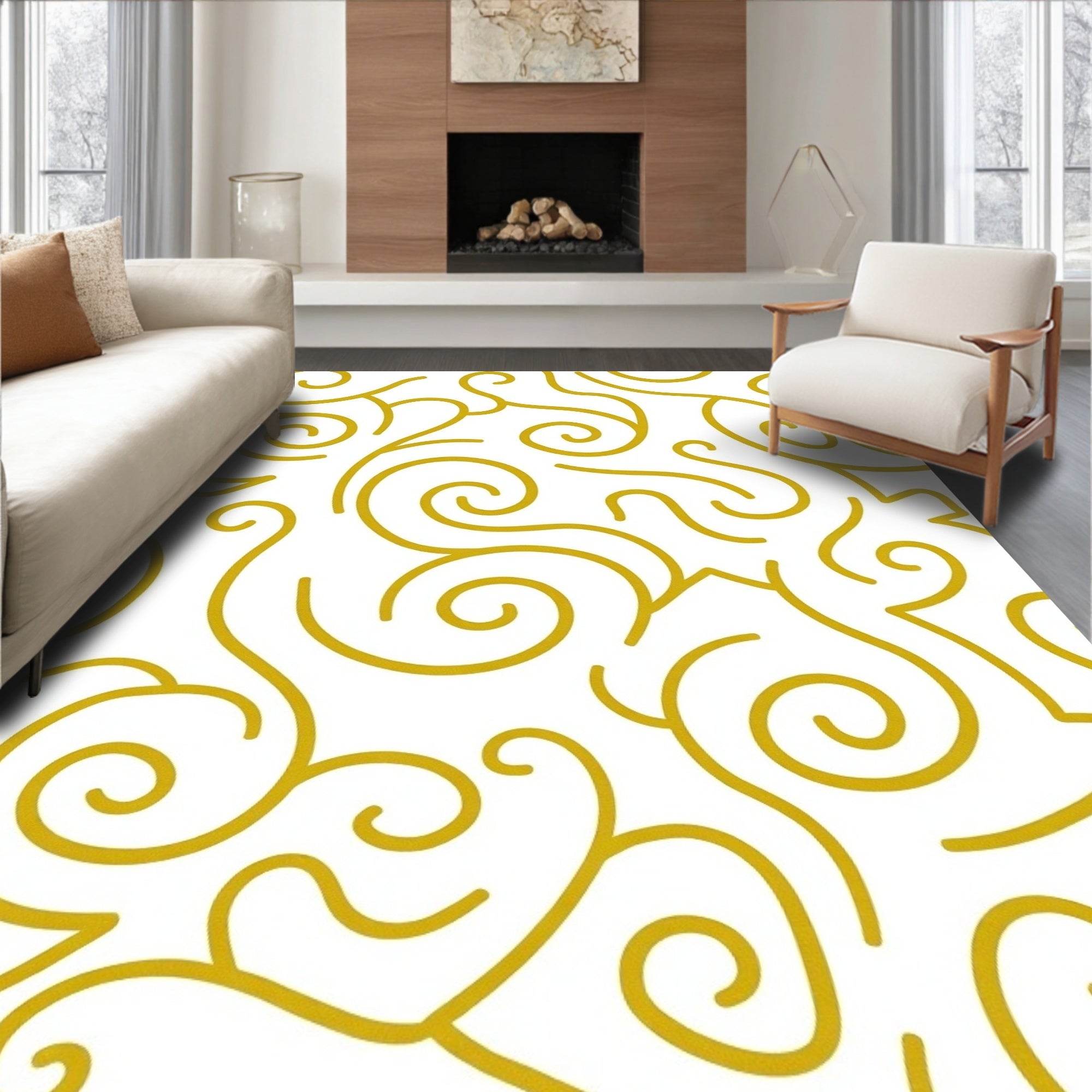 Golden Swirl Abstract Pattern Rug