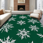 White Snowflake Pattern On Green Rug