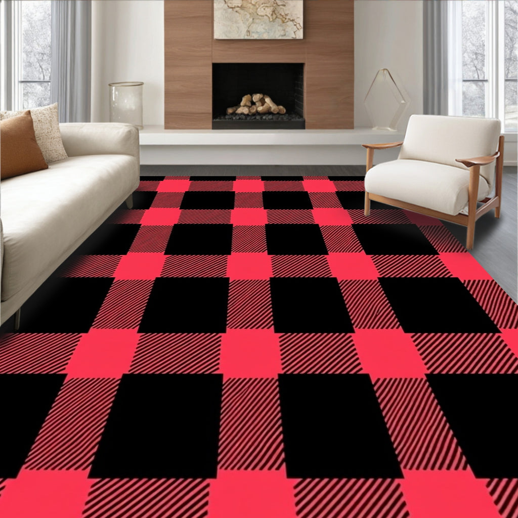 Crimson Black Gingham Checkered Rug