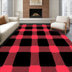 Crimson Black Gingham Checkered Rug