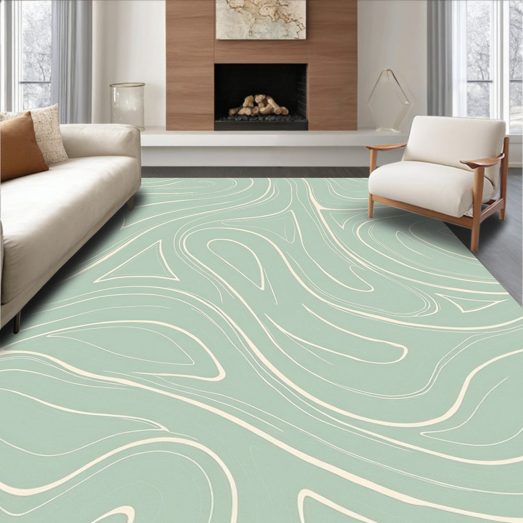 Abstract Swirl Light Green Pattern Rug