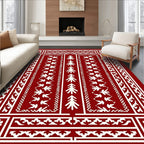 Vertical Symmetry Red White Patterned Rug