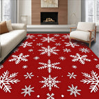 White Snowflakes on Red Background Rug