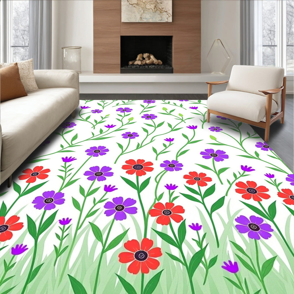Whimsical Field of Flowers Pattern Rug