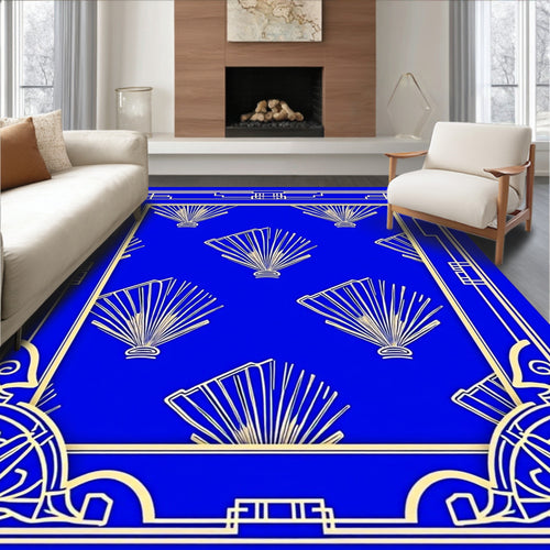 Art Deco Blue Fan Pattern Rug