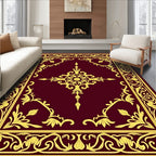 Classic Gold Floral Scroll Pattern Rug
