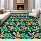 Tropical Green Pink Yellow Foliage Repeat Rug