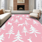 Pink Forest Deer And Pine Trees Rug