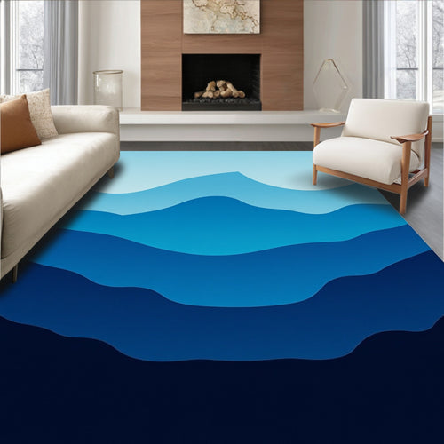 Abstract Blue Mountain Layers Rug