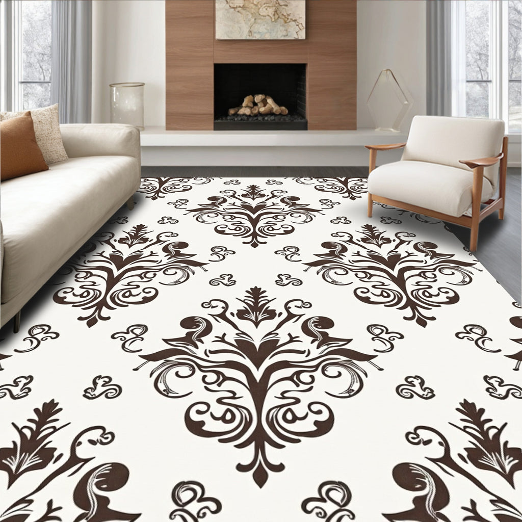 Classic Damask Floral Scroll Pattern Rug
