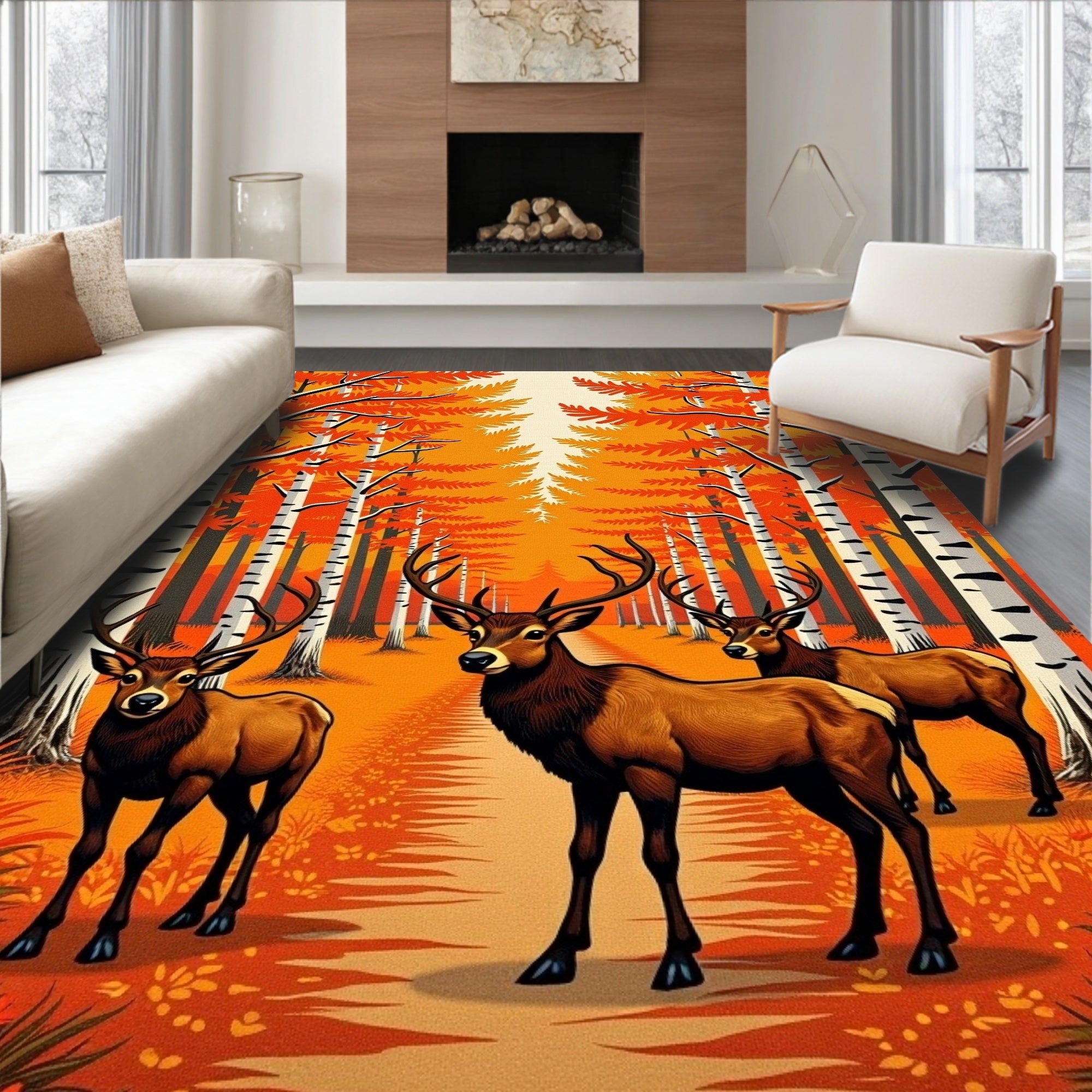 Forest Elk Autumn Landscape Rug