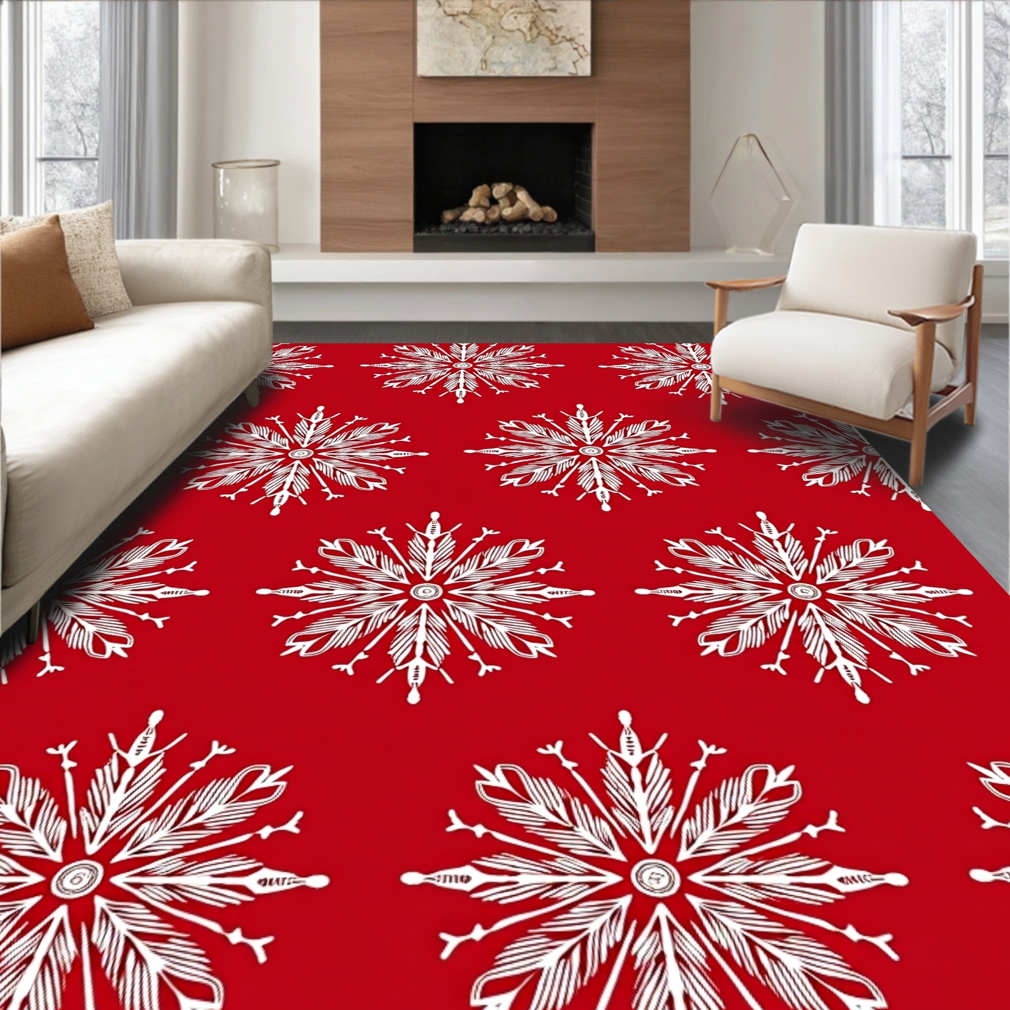 Red Snowflake Pattern Rug