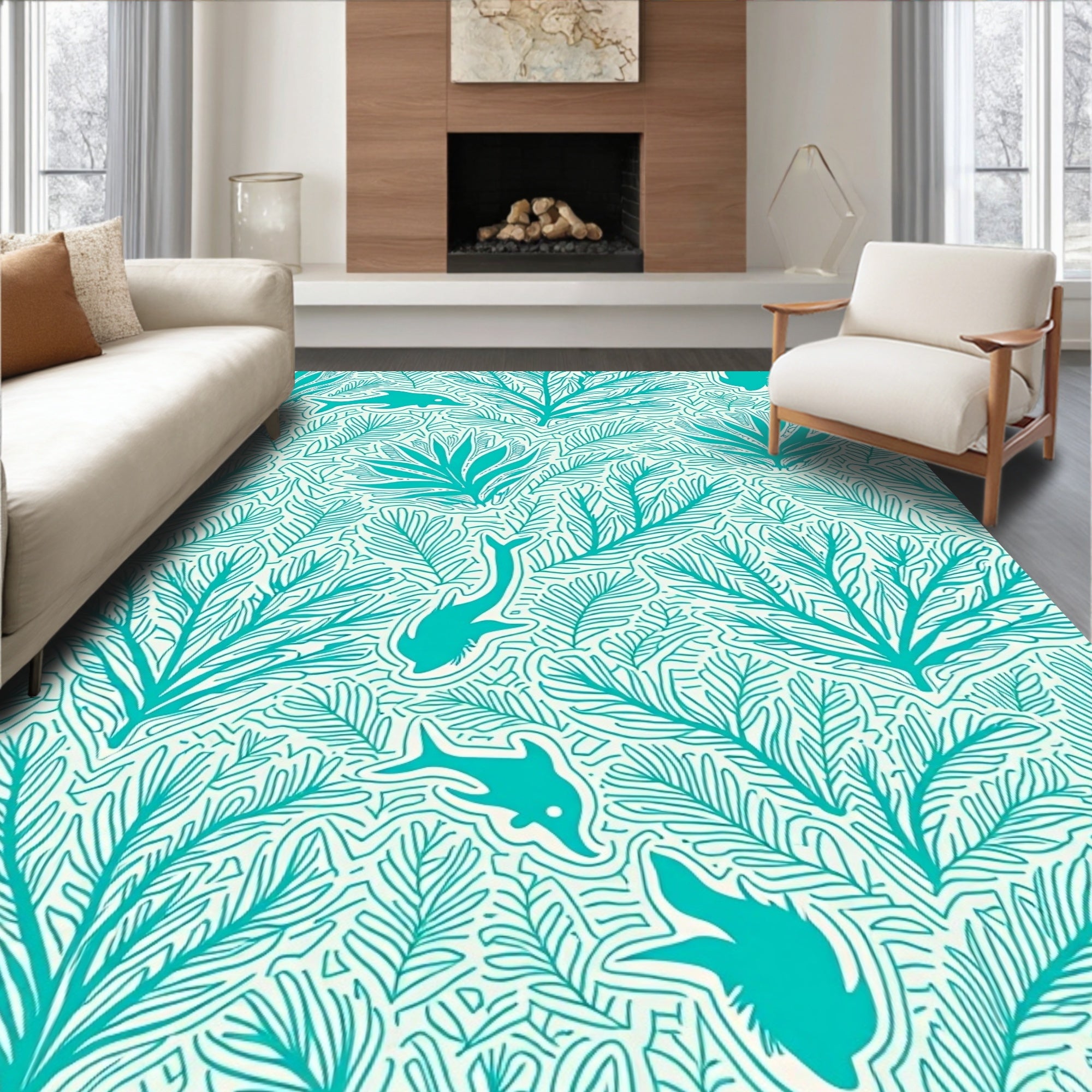 Aqua Marine Life Pattern Rug