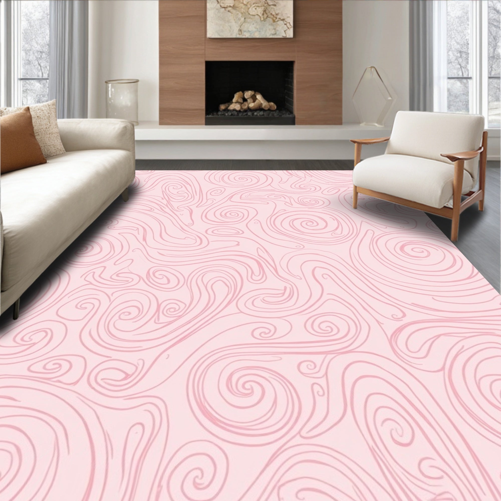 Pink Swirl Lines Abstract Pattern Rug
