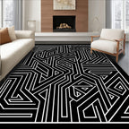 Monochromatic Linear Geometric Maze Pattern Rug