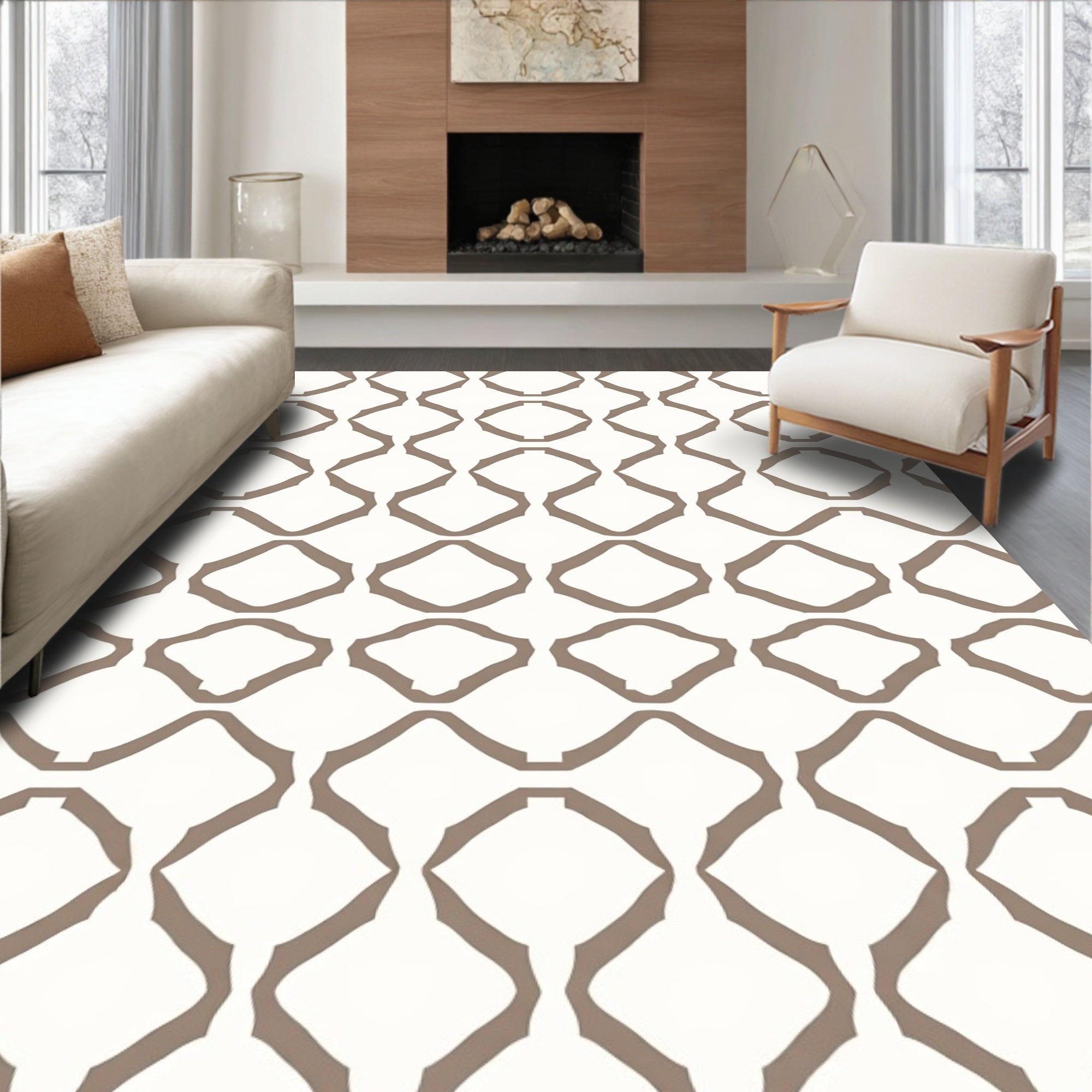 Contemporary Taupe Diamond Waves Pattern Rug