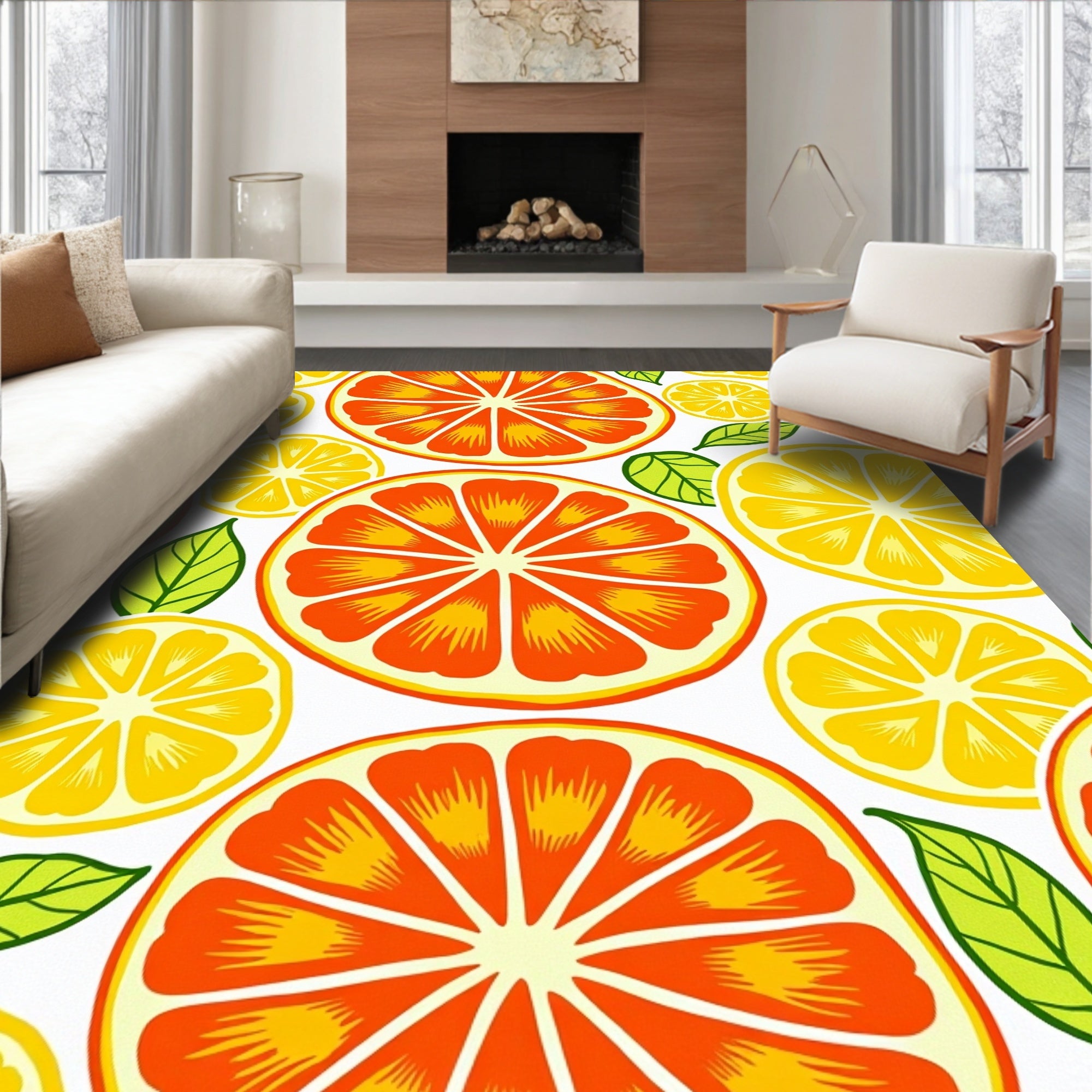 Citrus Slice Bright Fruit Pattern Rug