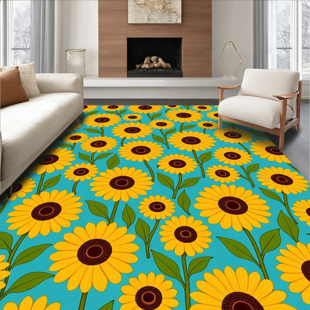 Bright Yellow Sunflowers Pattern Rug