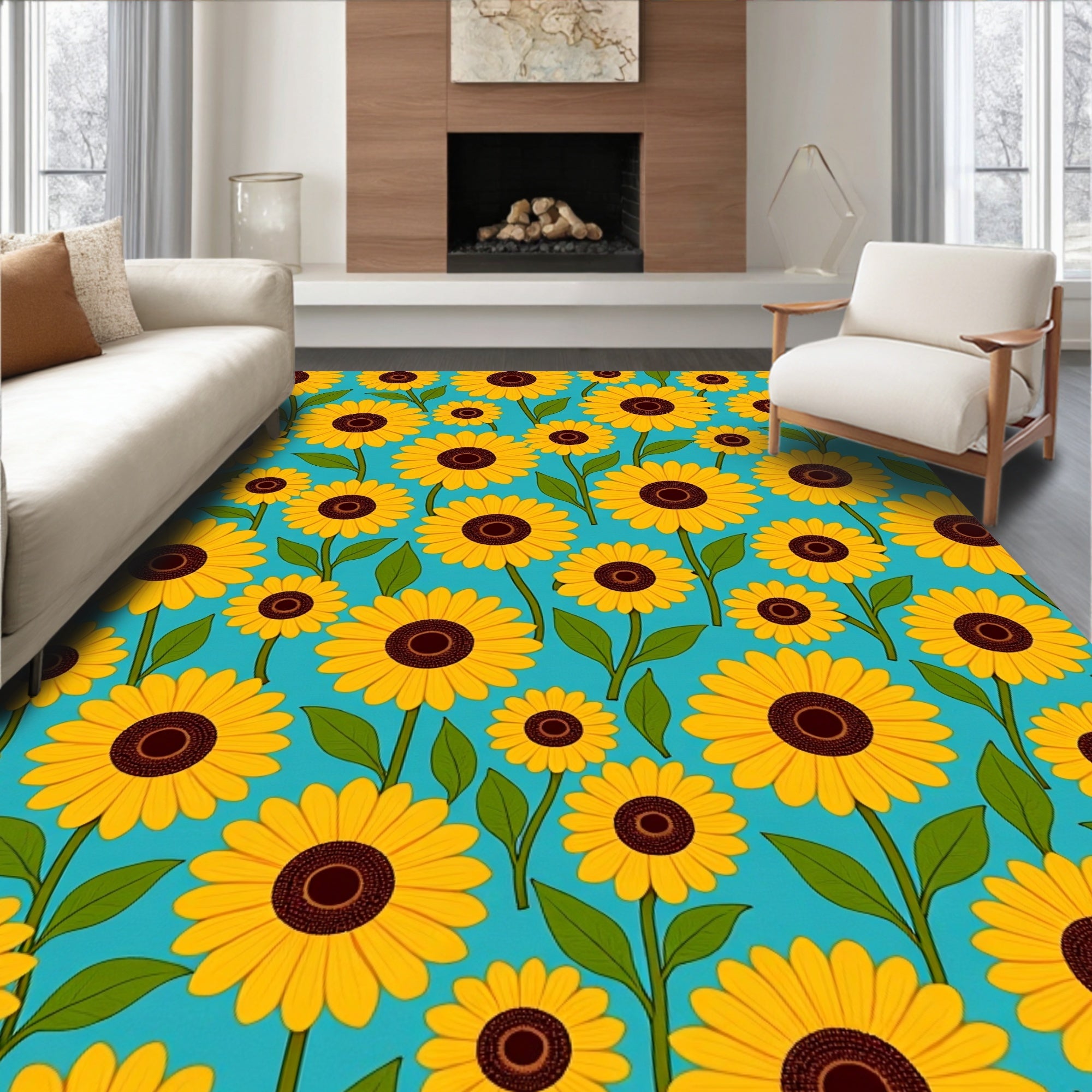Bright Yellow Sunflowers Pattern Rug