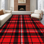 Classic Red Black Plaid Pattern Rug